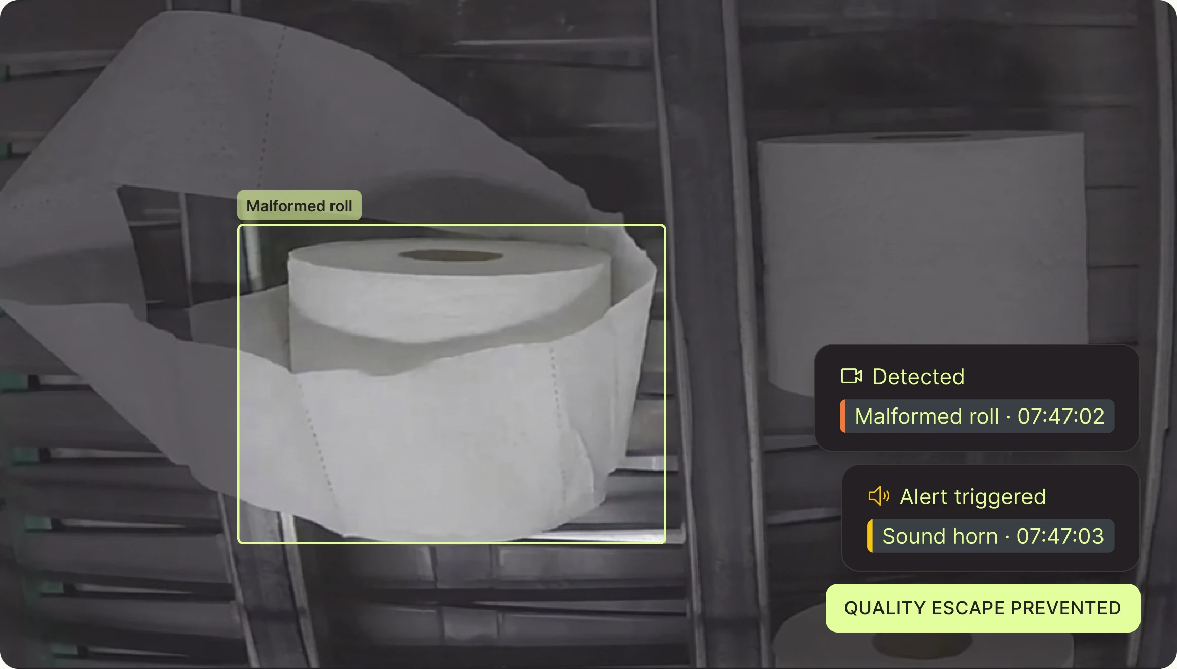 Malformed roll detected: horn sounded, quality escape prevented