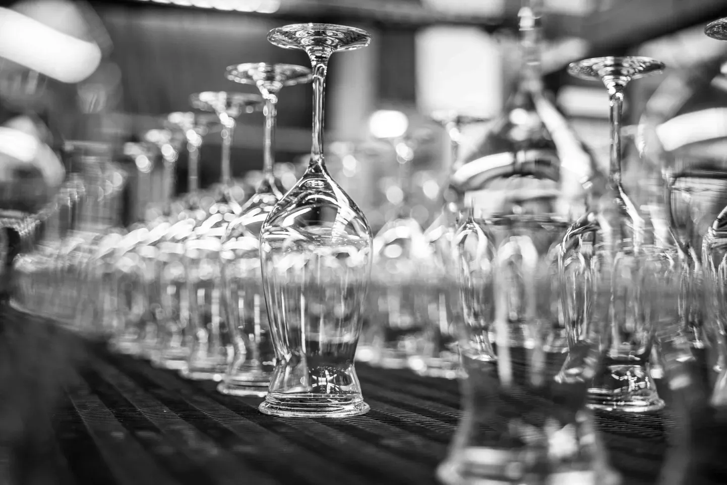Rows of drinking glasses on a production line